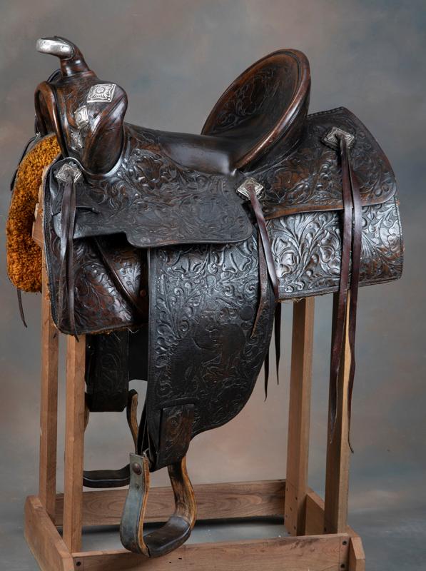 Heavily tooled and sterling mounted Brown Saddle marked "Edw. H. Bohlin, Inc., Maker / Hollywood, CA