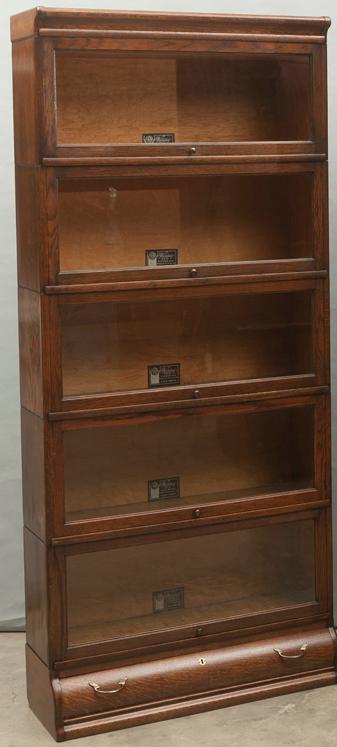 One of a matching pair of antique, five stack oak Lawyers Bookcases, circa 1910, in excellent origin