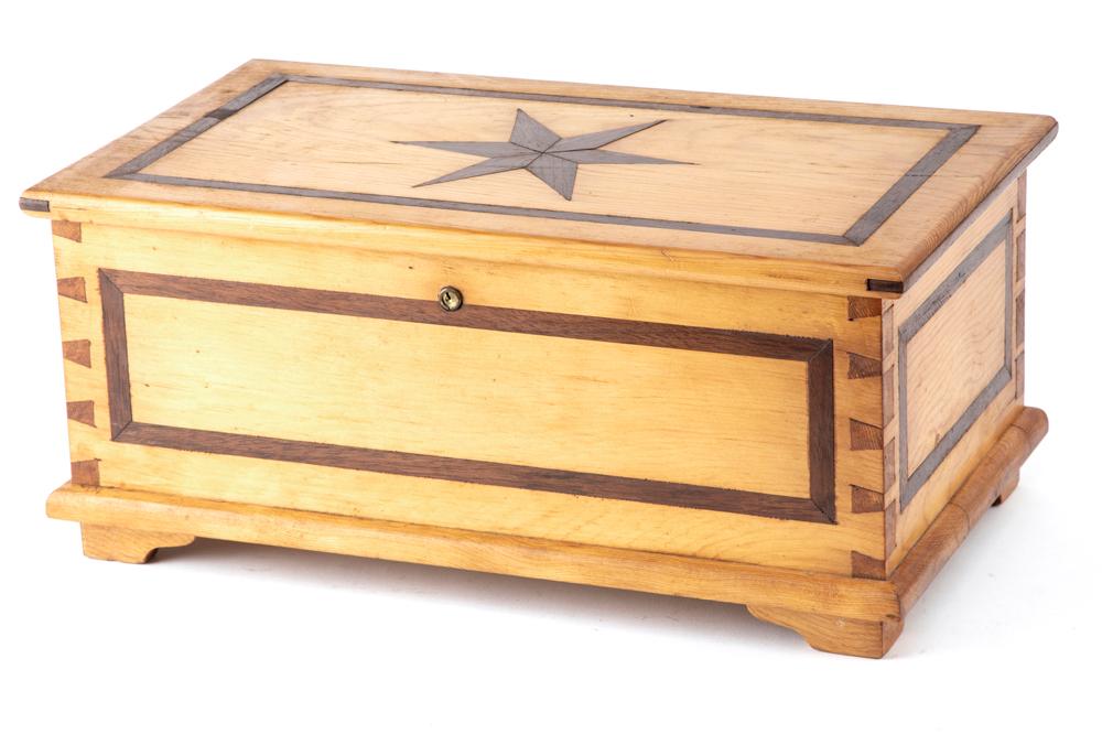Hand made dove tailed Chest with banded walnut inlay and 5-point star in top, believed to be made fr