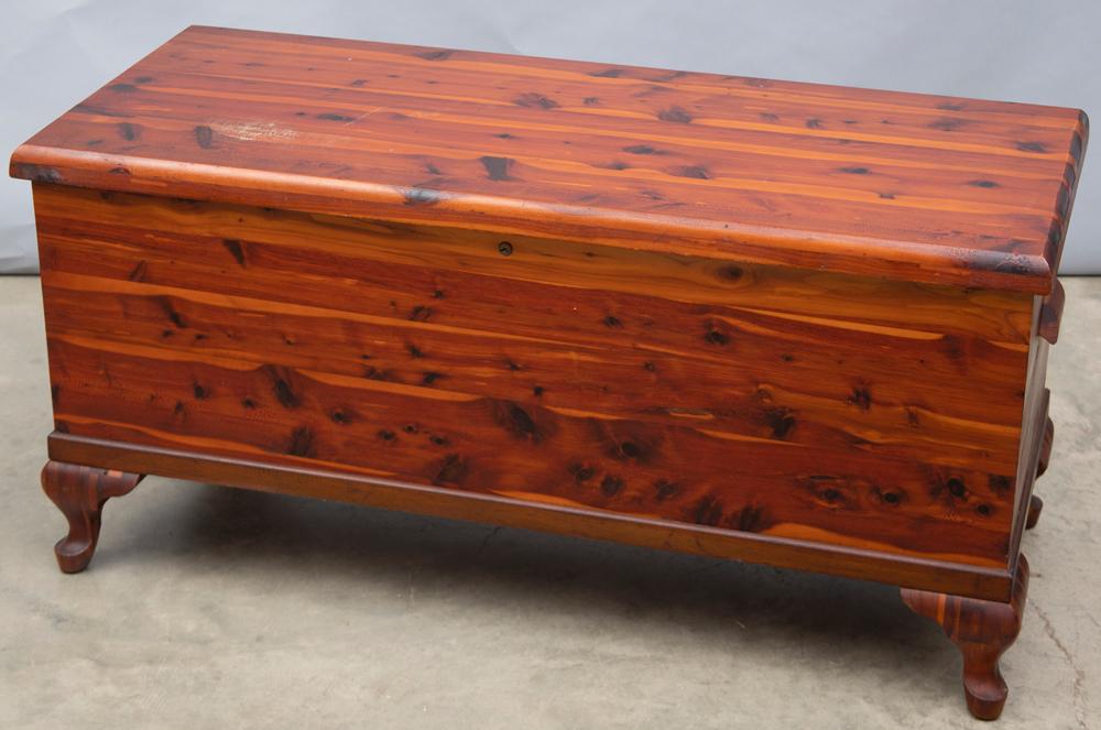 Solid Cedar Chest, circa 1940s, on Queen Anne footed base, made by "ACME Chest, Niles, Michigan", or