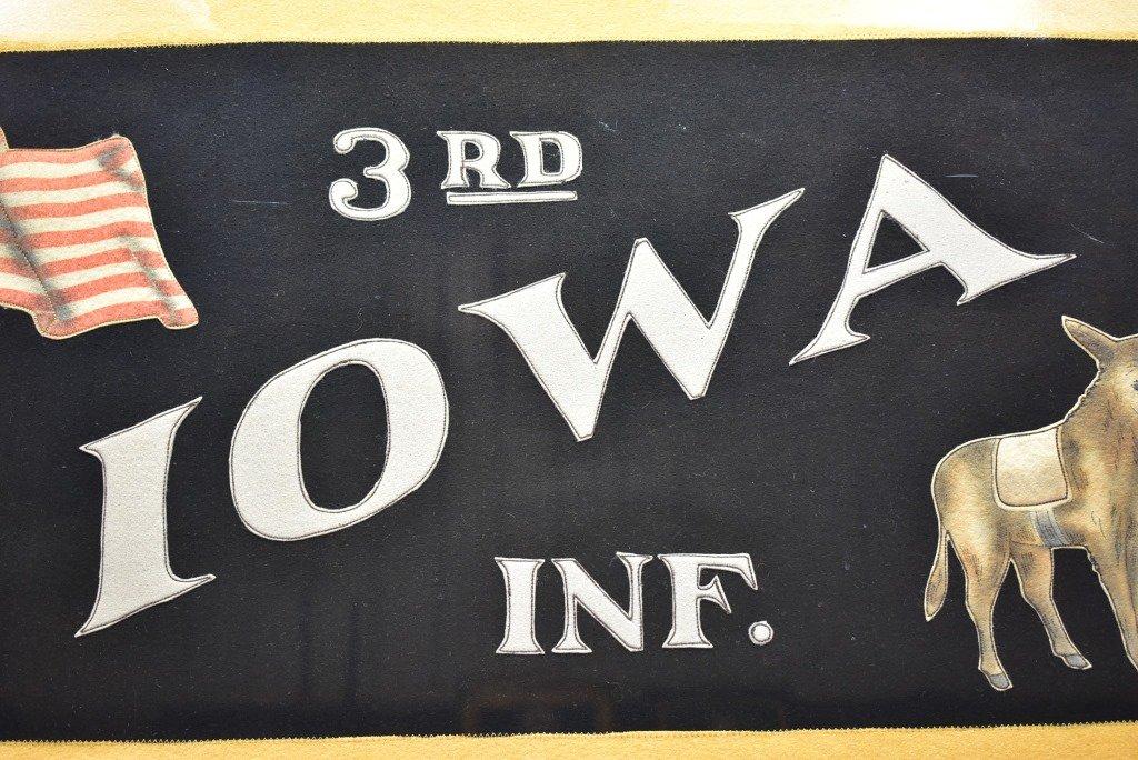 Circa 1890, Civil War 3rd Iowa Volunteer Infantry Regiment Framed Banner