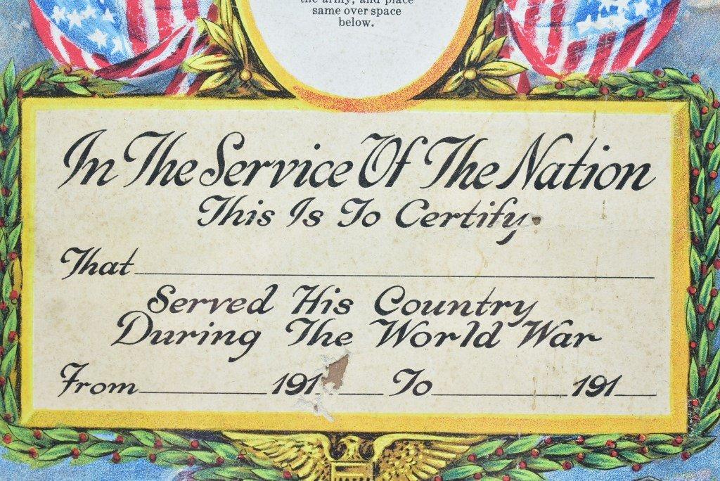 Framed WWI Litho Certificate - "In The Service Of The Nation"