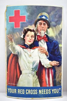 (2) WWII Uncle Sam "Your Red Cross Needs You" Cardboard Posters