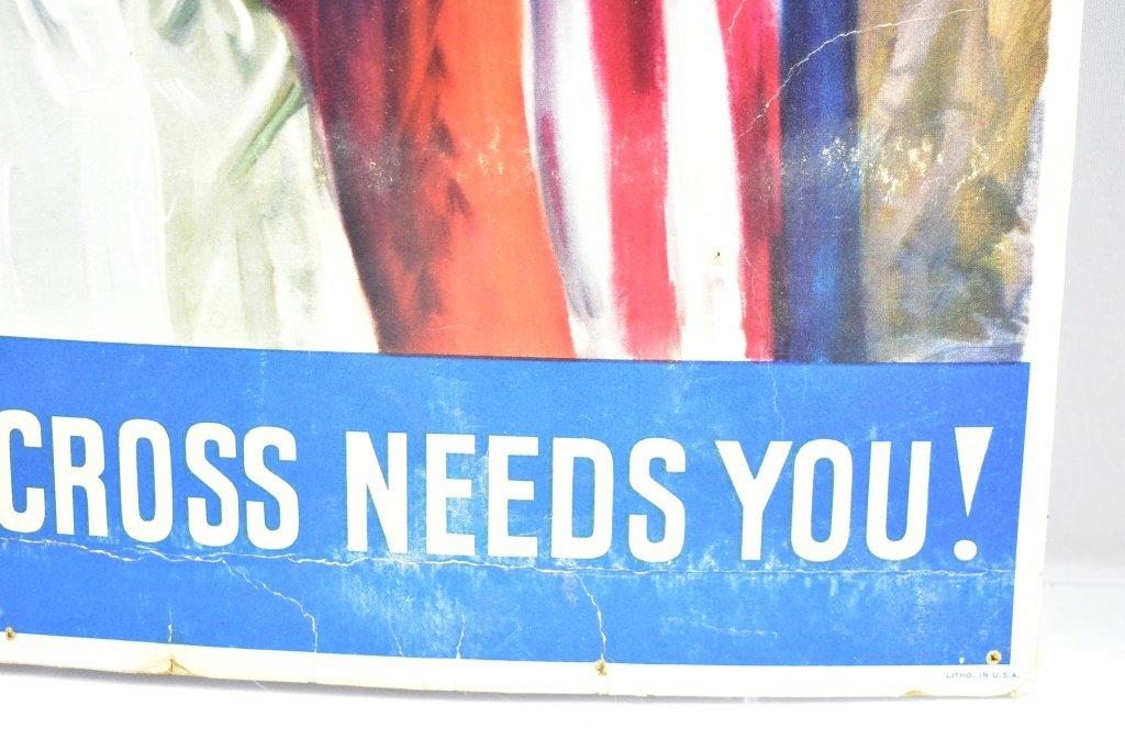 (2) WWII Uncle Sam "Your Red Cross Needs You" Cardboard Posters