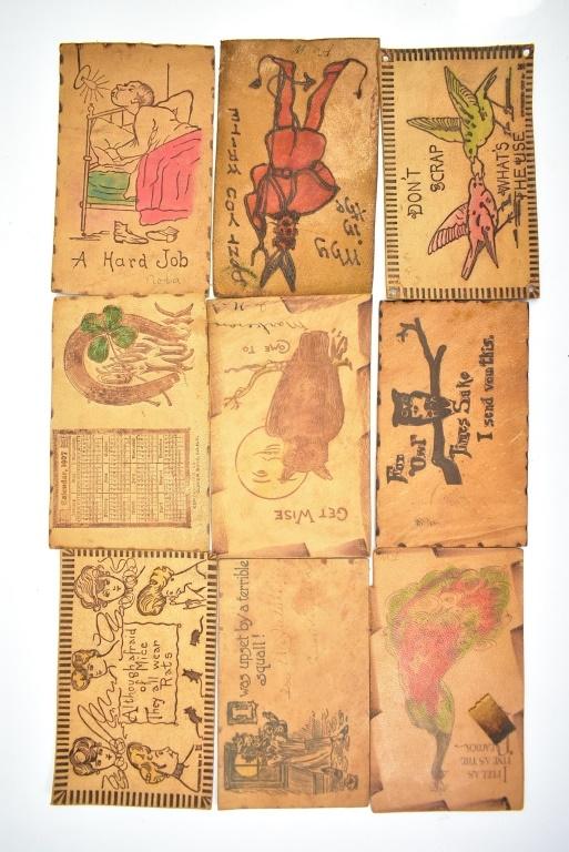 (22) Early 1900's Leather Postcards (Sells Together)