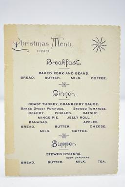 1893 Christmas Menu Card