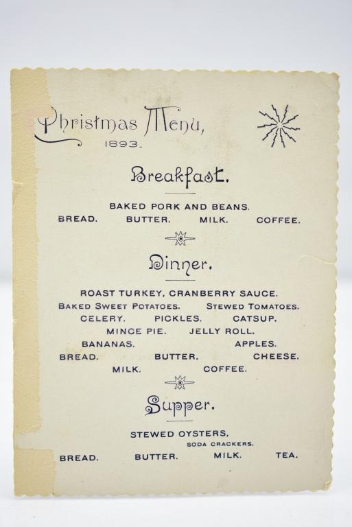 1893 Christmas Menu Card