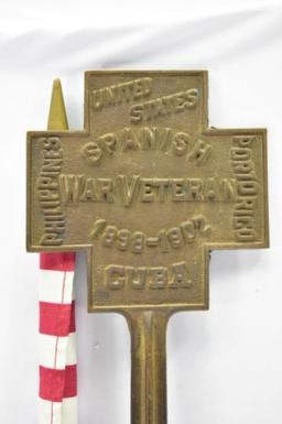 Spanish War Veteran, Bronze Grave Marker W/ American Flag