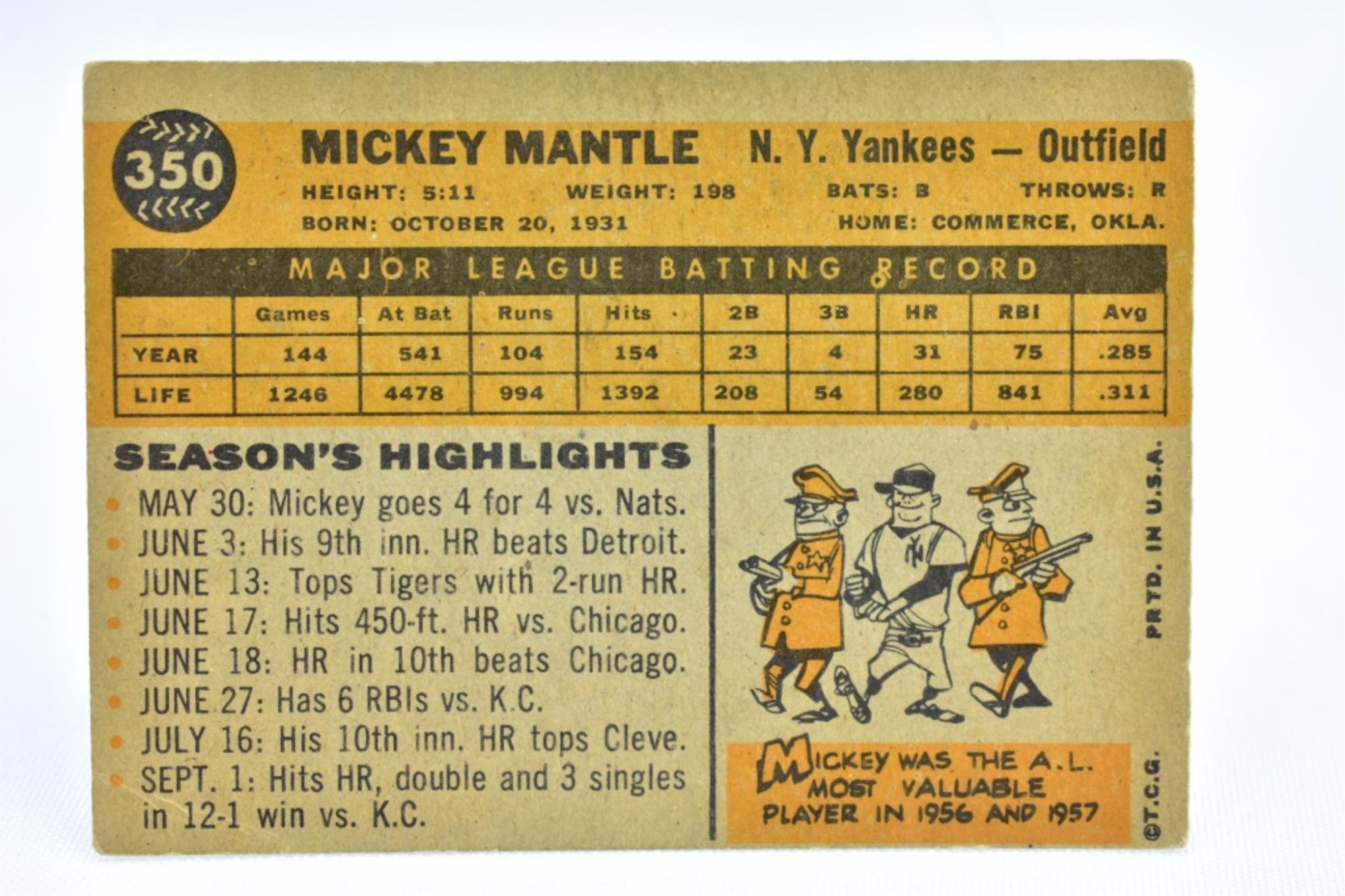 1960 Mickey Mantle - New York Yankees - Topps #350