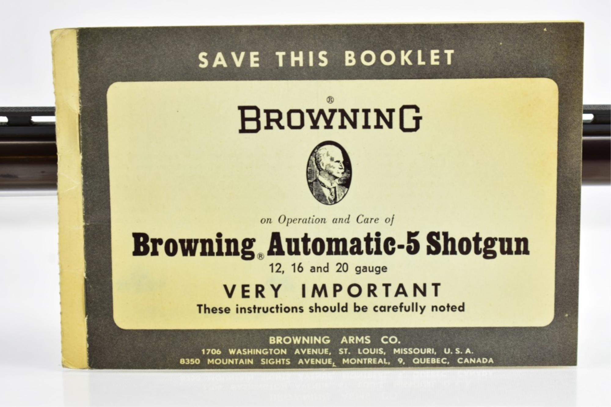 1965 Browning Belgium, A5 "Twenty", 20 Ga., Semi-Auto, W/ Barrel & Paperwork, SN - 5Z92275