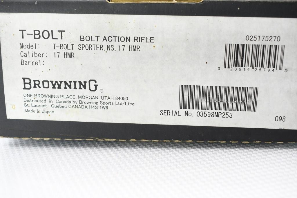 2008 Browning, T-Bolt, 17 HMR Cal., Bolt-Action (W/ Box & Leupold Scope), SN - 03598MP253