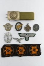 (9) German Military Badges/ Metals/ Hitler Youth Belt Buckle/ Visor Cap Eagle