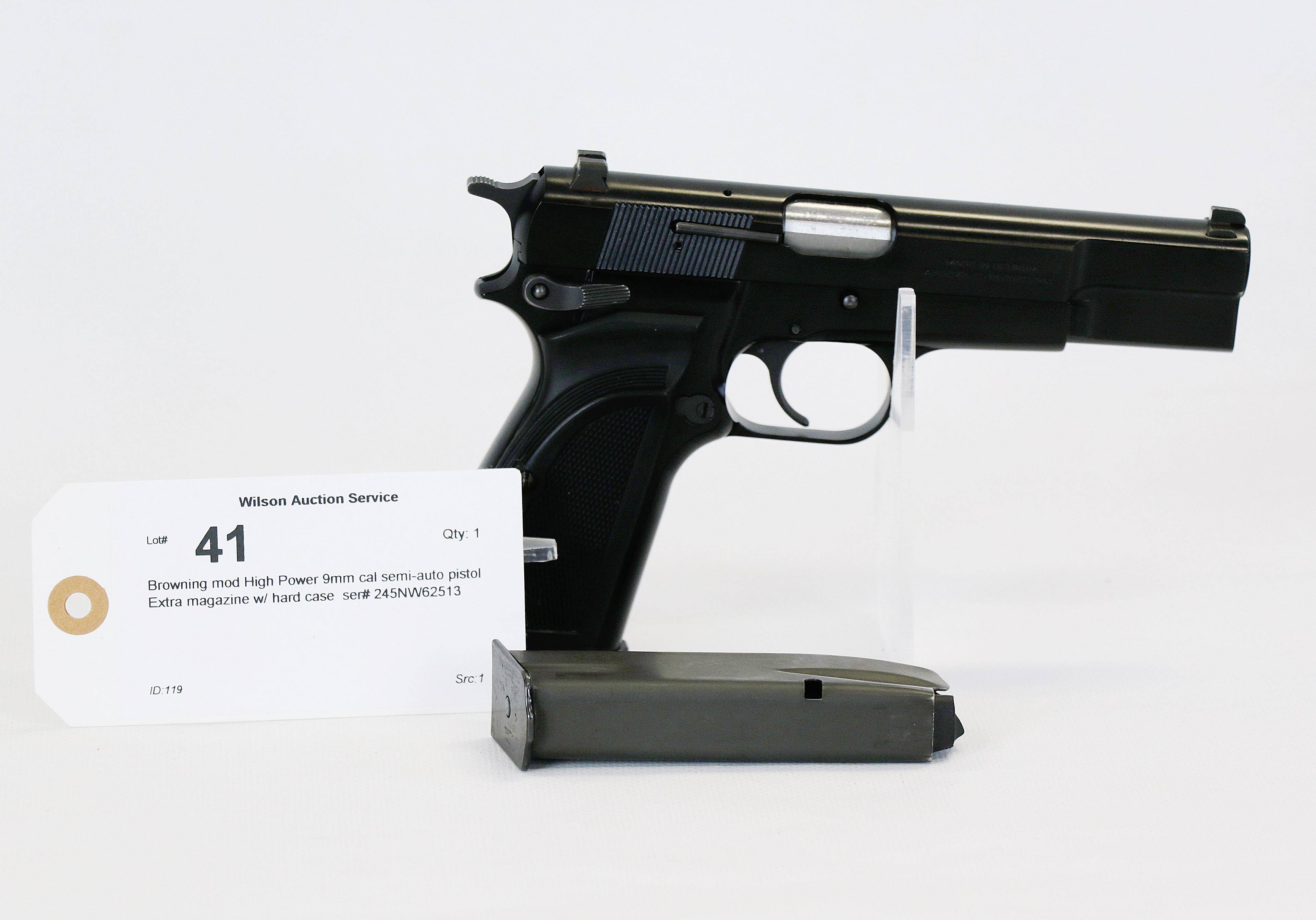 Browning mod High Power 9mm cal semi-auto pistol