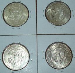 Lot of 4 BU 1964 Kennedy Half Dollars 90% Silver Coins