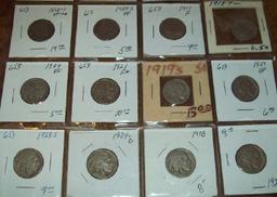 Lot of 20 Buffalo Nickels 1917, 1918, 1923-S, 1925-S, 1929 VF, 1915, 1924-D, 1928-S VF, 1929-S VF