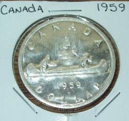 1959 BU Canada Silver Dollar Nice Coin