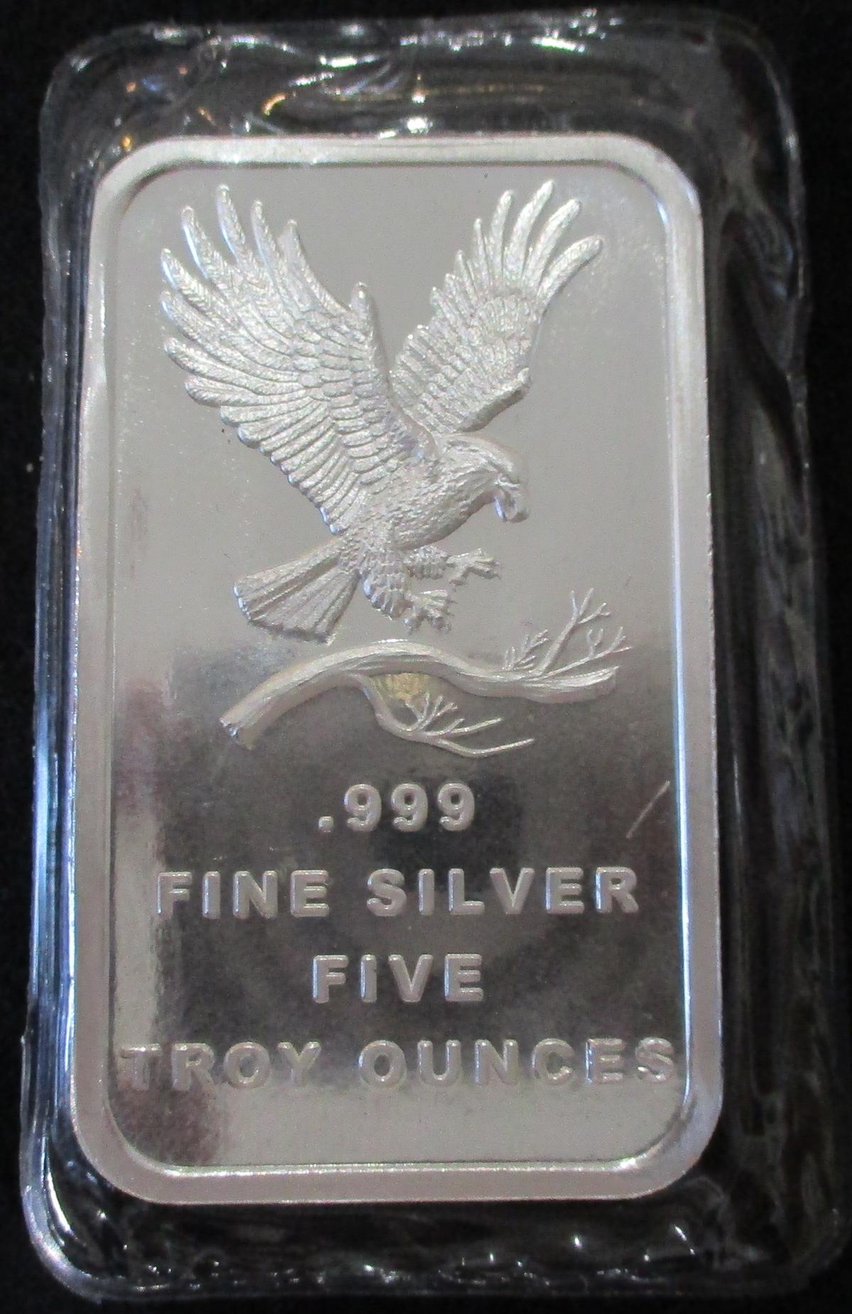 Silvertowne 5 Oz. .999 Fine Silver Eagle Bar