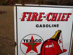 Porcelain Texaco Fire Chief Gasoline Pump Plate Sign Fireman Helmet Hat