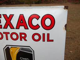 Texaco Motor Oil Clean Clear Golden Porcelain Gas Station Sign