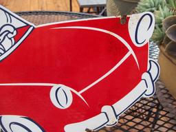 Large Porcelain ESSO Happy Motoring Car Sign Boy Girl Oil Drop Head Dealer Sign