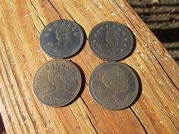 4 Brass Brothel Cat House Tokens Coins Chicago Denver Paris Ladies Of The Evening