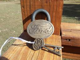 Brass Ford Oval Thick Lock & 2 Keys Padlock Ford Car Automobile Lock & Keys