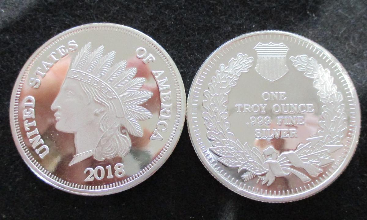 2018 Indian Head 1 troy oz. .999 Fine Silver Round
