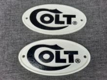 2 Cast Iron Oval Colt Firearms Signs Sign Plaque Hunting Rifle Ammo Signs