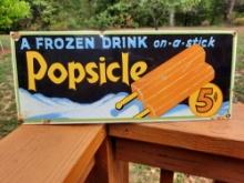 Heavy Porcelain Popsicle Advertising Sign A Frozen Drink On A Stick