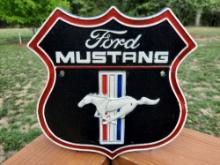 Large Heavy Cast Iron Ford Mustang Car Wall Sign Plaque