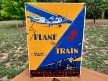Porcelain Norfolk And Western Railway Sign By Plane And Train Advertising Sign