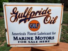 Large Porcelain Gulfpride Oil Marine Motors For Sale Here Dealer Sign Gulf Advertising Sign