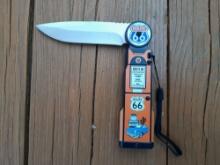 Collectible Route 66 Gas Pump Folding Knife Mother Road Motel Car Gasoline Pump