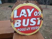 Porcelain Lay Or Bust Poultry Feeds Sign Door Push Plate