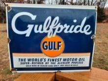 Porcelain Gulfpride Gulf Finest Motor Oil Sold Here Sign