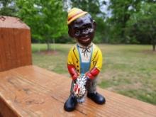 Cast Iron Black Boy Catching A Chicken Coin Money Bank