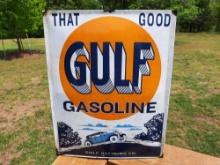 Porcelain Enamel Sign That Good Gulf Gasoline Gulf Refining Co Station Sign