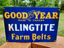 Porcelain Good Year Klingtite Farm Belts Sign Ag Dealer Sign