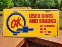 Chevrolet OK Used Cars And Trucks Embossed Metal Sign MCA 1969 License Plate Sign NOS