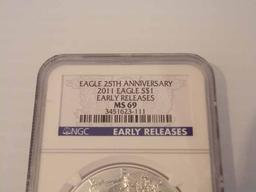 2011 Silver Eagle MS69 Early Releases 25th Anniversary