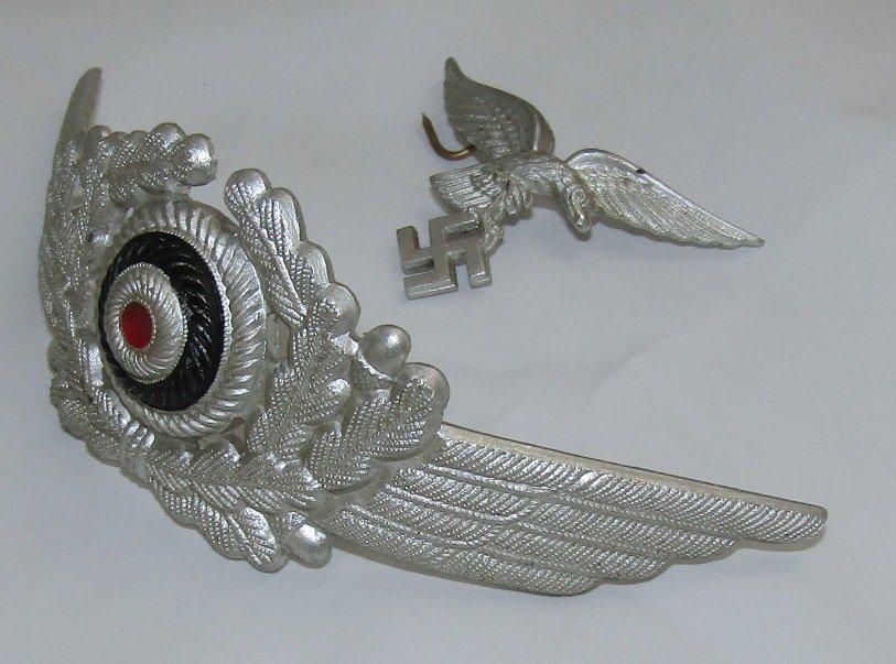 Scarce Set Early "Droop" Tail Version Luftwaffe Eagle/Wreath Set For EM/Officer Visor Cap-Vet BB