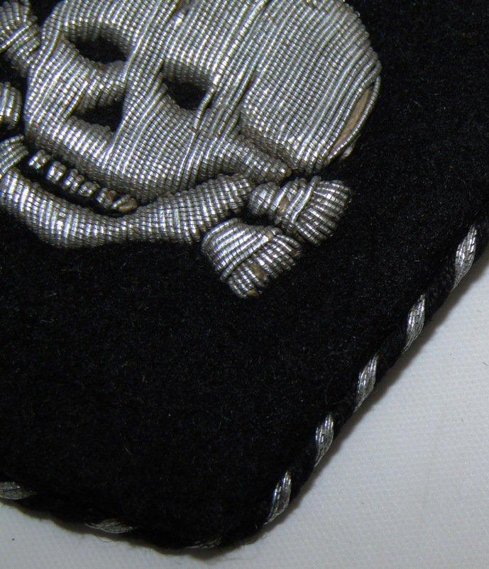 Rare Allgemeine SS Officer's Vertical Totenkopf Collar Tab-Bullion W/RZM Label