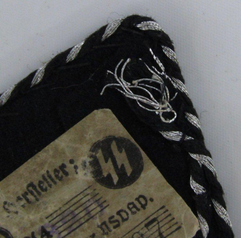 Rare Allgemeine SS Officer's Vertical Totenkopf Collar Tab-Bullion W/RZM Label