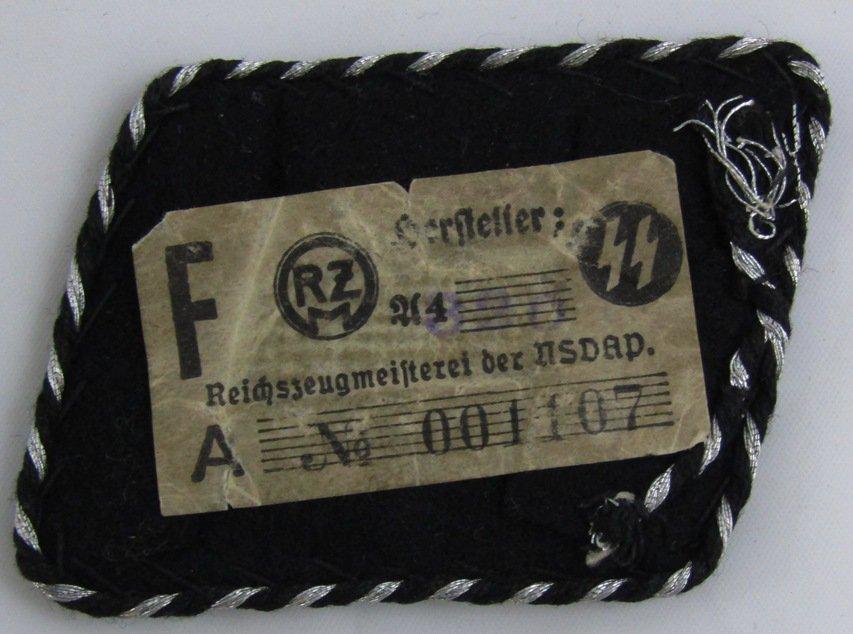 Rare Allgemeine SS Officer's Vertical Totenkopf Collar Tab-Bullion W/RZM Label