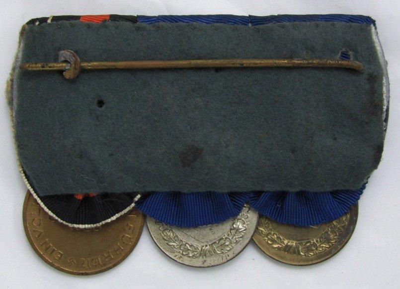 Three Place WW2 German Parade Mount Medal Bar- 4/12 Yr Service/Sudetenland