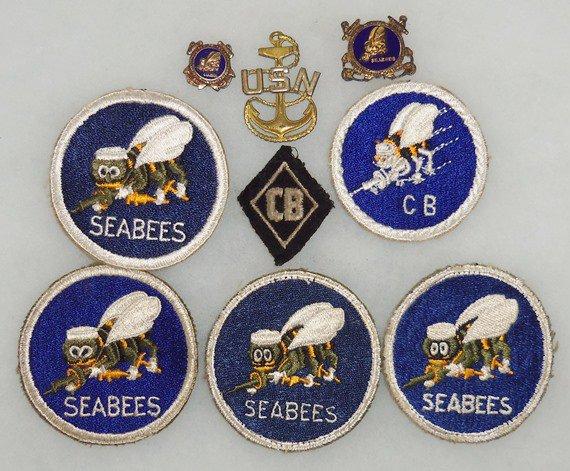 9 pcs. WWII US Navy/Seabees Insignia and Patches