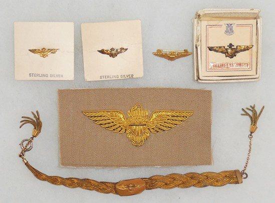 6 pcs. WWII USN/USMC Pilot Bullion Insignia/Pins/Bracelet