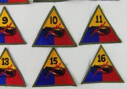 17 pcs. WW2 US Armored Division Patch Grouping