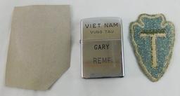 3 pcs. WW2 36th Division Patches/Vietnam War 142nd Inf. Rgt. Zippo Lighter (MA43/RM)