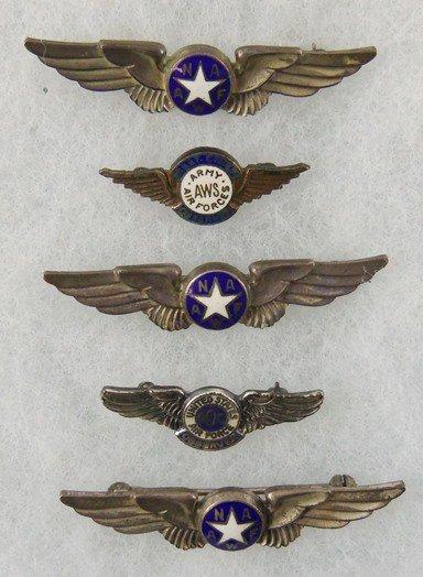 5 pcs. WW2 Army Air Force//Nat'l Assoc. Women's Air Force Pins